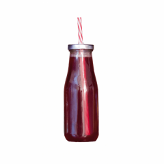 Bottle glass with lid and straw 440ml