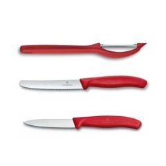 Paring knife set with peeler SWISS CLASSIC 3pcs red