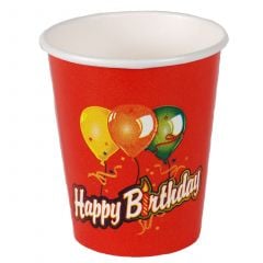 Paper Mugs HAPPY BIRTHDAY , 200ml, red mixed, 10 pcs.