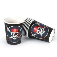 Paper Mugs "Pirates", 200ml, black/red, 10 pcs.