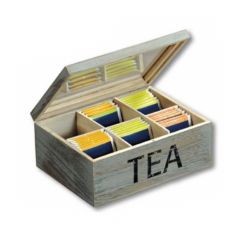 Tea box, with 6 inner-boxes, Vintage, gray Size: 21,7 x 16 x 9 cm