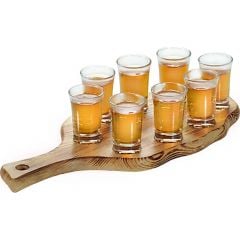 Shot glass holder with 8 glasses made of FSC certified pine 40x17x2cm