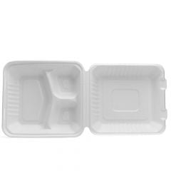 Lunch box BIO 21x20x7.8cm, 3 compt., 50pcs sugarcane bagasse