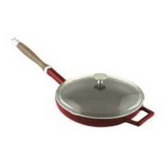 Frying pan cast iron LAVA ø28cm 2.28L red induction with wooden handle, glass lid