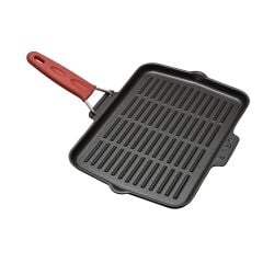 Grill pan cast iron LAVA GRIDDLE 21x30cm induction with foldable handle red