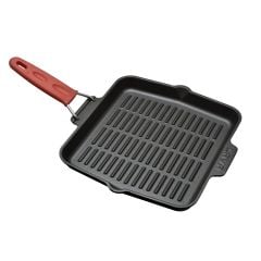 Grill pan cast iron LAVA GRIDDLE 24x24cm induction with foldable handle red