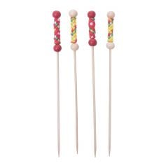Bamboo deco picks with textile 12cm 100pcs red/yellow TEXTILE
