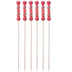 Bamboo deco picks with textile 12cm 100pcs red TEXTILE