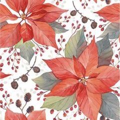 Napkins 33cm 3-ply 20pcs POINSETTIA AND BERRIES